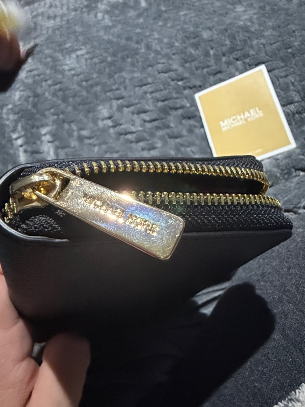 Michael Kors Black Zip-Around Saffiano Wallet with Gold Logo - Picture 8 of 9
